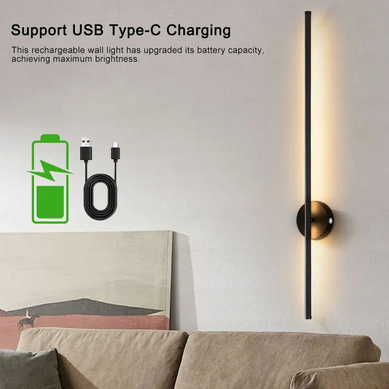 Lampade da parete a LED con batteria ricaricabile wireless con telecomando 3CCT 360 °   Lampada da parete a LED dimmerabile con interruttore tattile girevole nera