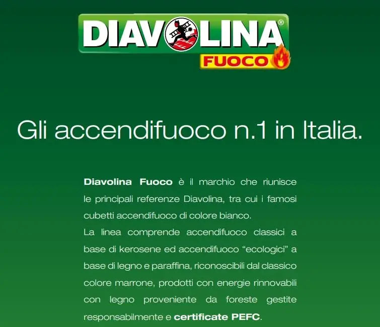 Diavolina, accendifuoco ecologico, confezione da 100 pezzi, accensione istantanea naturale, pratico e sicuro per camini, stufe, legna da ardere e barbecue.