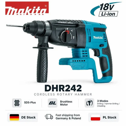 Trapano a percussione rotante senza fili Makita DHR242 18V, capacità per calcestruzzo 24mm, SDS Plus 4700 IPM 2.0J, utensile da costruzione per impieghi gravosi a 3 modalità, compatibile con BL1860B BL1850B BL1815, spedizio