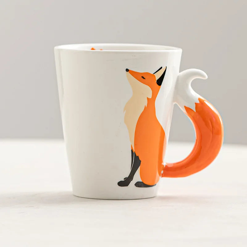 Tazza in Ceramica Creativa a Forma di Animale, Tazza da Caffè in Ceramica con Volpe Cartoon, Manico a Coda di Volpe, Tazze Personalizzate per Acqua