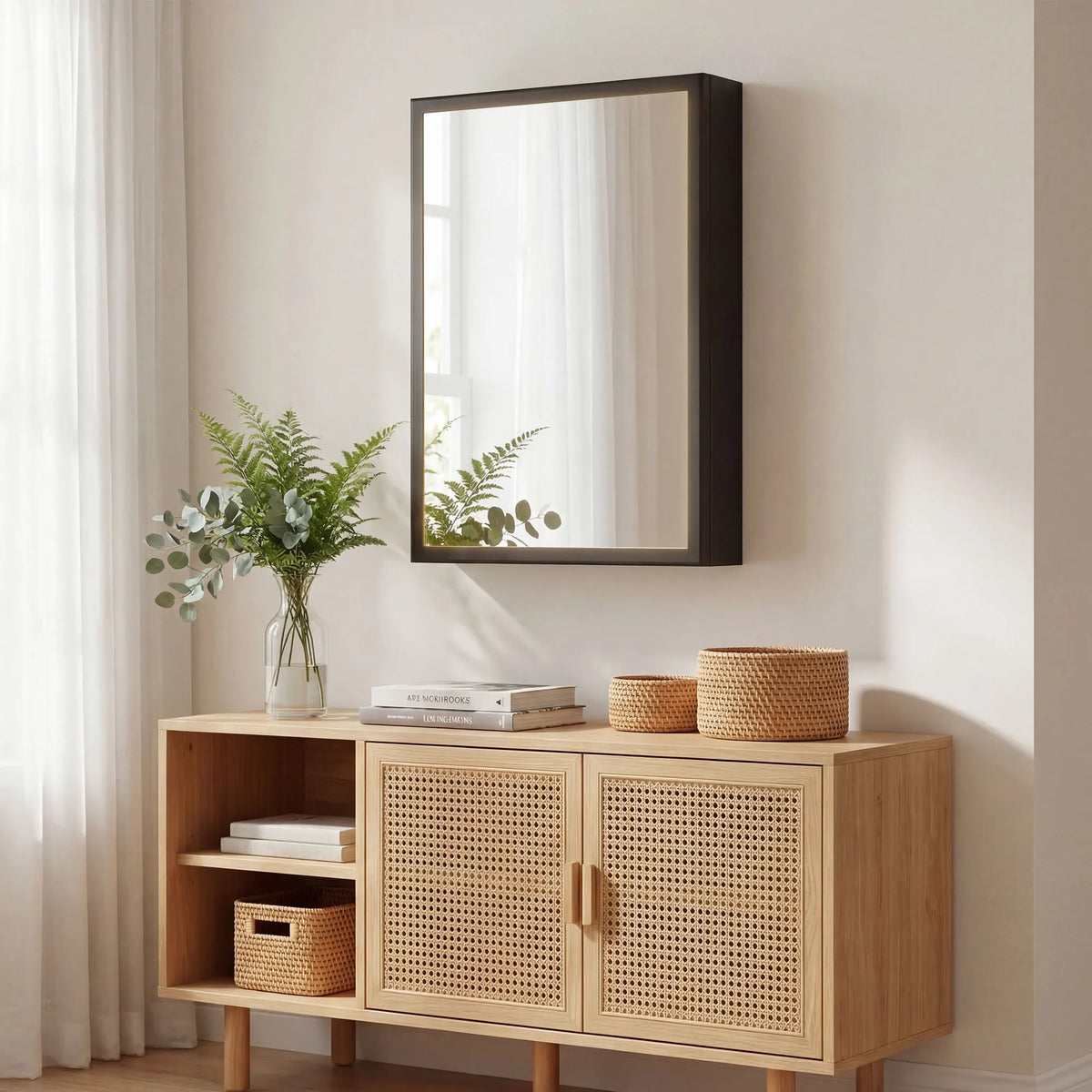 Armadietto Kleankin con specchio per bagno, armadietto a muro Ice Wall con 1 anta e 2 ripiani in acciaio 40x12x60 cm nero