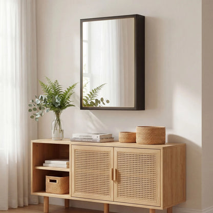 Armadietto Kleankin con specchio per bagno, armadietto a muro Ice Wall con 1 anta e 2 ripiani in acciaio 40x12x60 cm nero