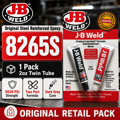 Adesivo Epossidico Bicomponente J-B Weld 8265S per Riparazione Metallo Rinforzato con Acciaio, Colla 2oz in Tubetto Doppio per Auto, Casa e Fai-da-Te
