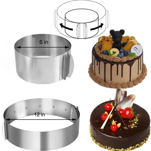 Stampo per torta rotondo in acciaio inossidabile regolabile da 6 a 12 pollici di altezza 6-15 cm con anello da forno per stampo in scala precisa per la cottura di mousse