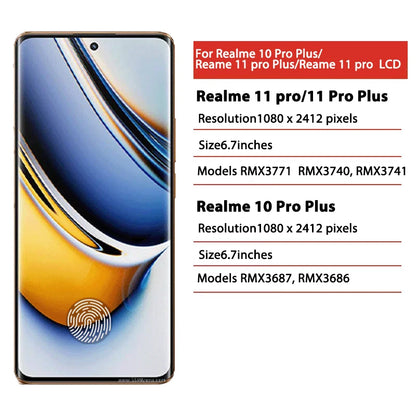 6.7”Nuovo per Realme 11 Pro/11Pro+ Plus RMX3740 RMX3771 LCD Touch Screen Digitizer per Realme 10 Pro+ Plus RMX3687 LCD