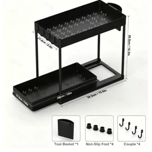 Organizzatore Sottolavello 1 Pezzo, Scaffale Estraibile Sottolavello di Grande Capacità e Resistente con Cassetto Scorrevole per Cucina e Bagno