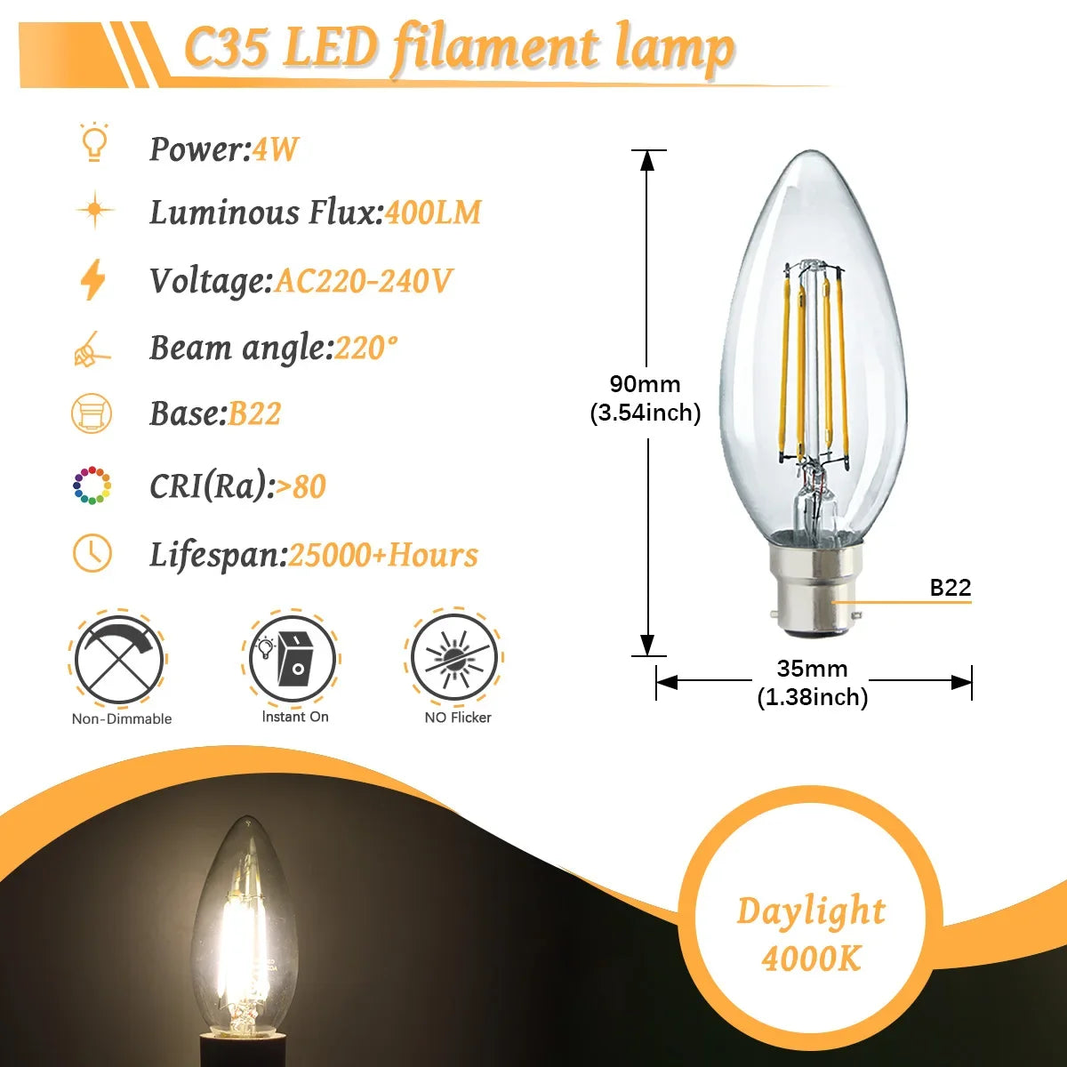 10 Lampadine LED E27 E14 B22 Stile Industriale Vintage, Retro Edison 8W 4W 6W 220V per Lampade a Filamento Incandescenti Edison