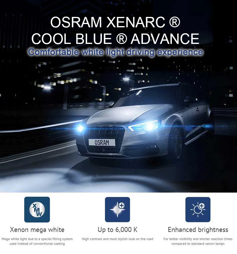 OSRAM HID D3S D1S D2S D4S Cool Blue Advance CBA Xenon Super White Faro per auto Fascio alto/basso Originale 6000K12V 35W (2 pezzi)