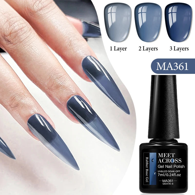 MEET ACROSS 7ml Gelatina Nuda Shimmer Base in gomma Gel Glitter Rosa Viola UV/LED Nail Art Vernis Gel Smalto per manicure Unghie FAI DA TE