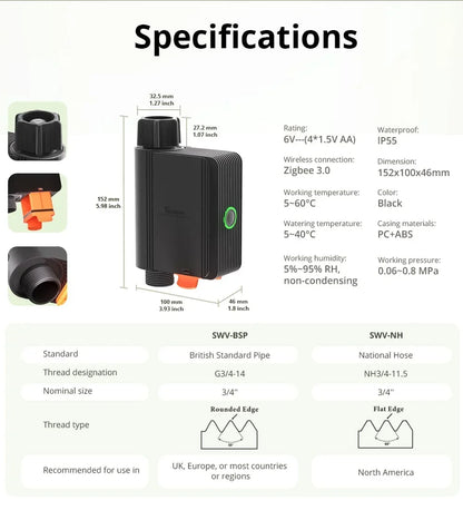 SONOFF SWV SONOFF Valvola dell'Acqua SWV-BSP ZIGBEE, Sistema di Controllo Irrigazione Intelligente, Timer, Controllo Vocale tramite App Google Eweli