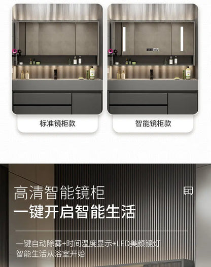 Combinazione di mobile lavabo e specchio da bagno in nano-roccia di lusso leggero