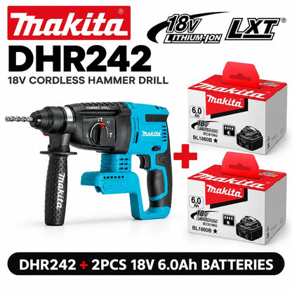 Trapano a percussione rotante senza fili Makita DHR242 18V, capacità per calcestruzzo 24mm, SDS Plus 4700 IPM 2.0J, utensile da costruzione per impieghi gravosi a 3 modalità, compatibile con BL1860B BL1850B BL1815, spedizio