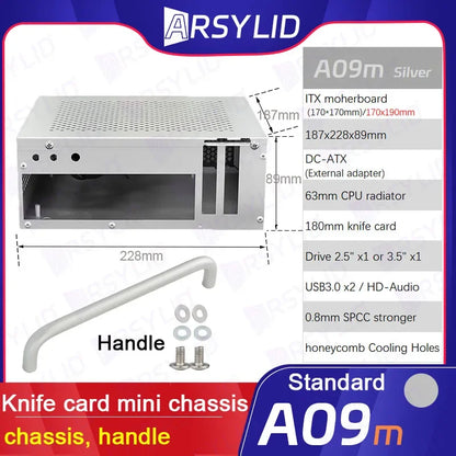 A09m 3.8L ITX Telaio Coltello Scheda A4 HTPC Computer portatile Supporto PC PCIe 2.5' SSD Drive Mini IPC Flex PSU Case