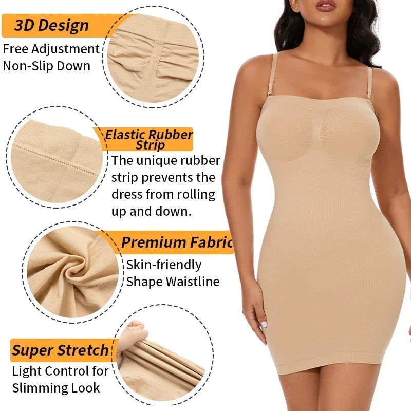 Abito modellante sexy da donna con spalle scoperte, aderente, senza spalline, intimo, compressione liscia, modellante per il corpo, vita dimagrante