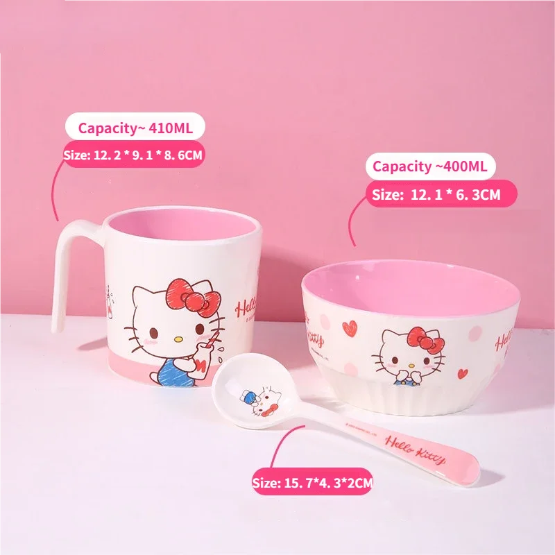 WUHE Set di Stoviglie per Bambini Hello Kitty, Ciotole e Piatti in Melamina, Design Cartoon per Ragazze, Senza BPA, Infrangibile, Lavabile in Lavastoviglie