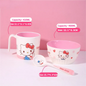 WUHE Set di Stoviglie per Bambini Hello Kitty, Ciotole e Piatti in Melamina, Design Cartoon per Ragazze, Senza BPA, Infrangibile, Lavabile in Lavastoviglie