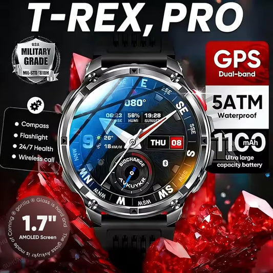Nuovo Smartwatch T-Rex3 Pro 2026 con Batteria da 1100mAh, GPS, Impermeabile 5ATM, Tracker Sportivo, Bussola per Attività all'Aperto, Orologio Intelligente Militare