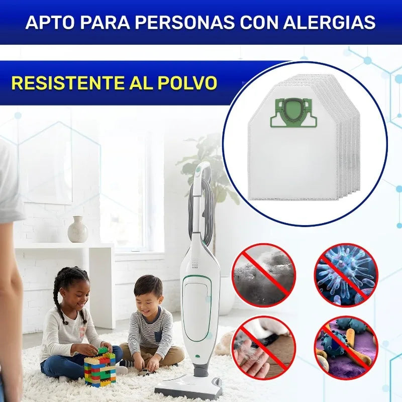 6 sacchetti per la polvere per aspirapolvere Vorwerk Kobold VK200 VK200S VK220S, in microfibra ad alta filtrazione, ricambi e accessori.