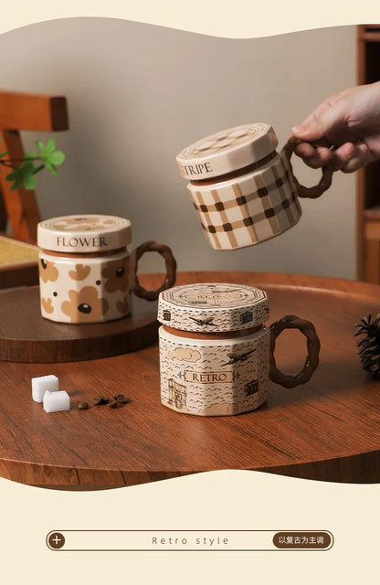 Tazze in ceramica retrò creative, alto livello di aspetto, tazze famose in Internet, souvenir di lusso leggero, tazze da caffè con LIDS