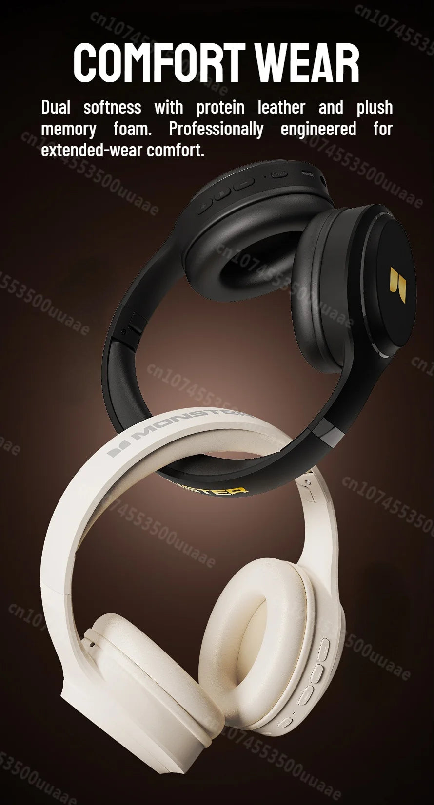 Cuffie Bluetooth 6.0 Monster N21 con Doppia Modalità EQ, Auricolari Stereo Immersivi, Pieghevoli Over-Ear, con Microfono, Cablate/Wireless