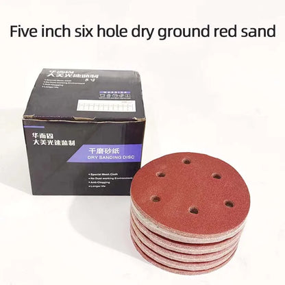 Dischi abrasivi con gancio e anello da 10 pezzi da 125 mm Carta vetrata abrasiva rossa da 5 pollici con 6 fori Grana 80-800 disponibili per levigatrice elettrica
