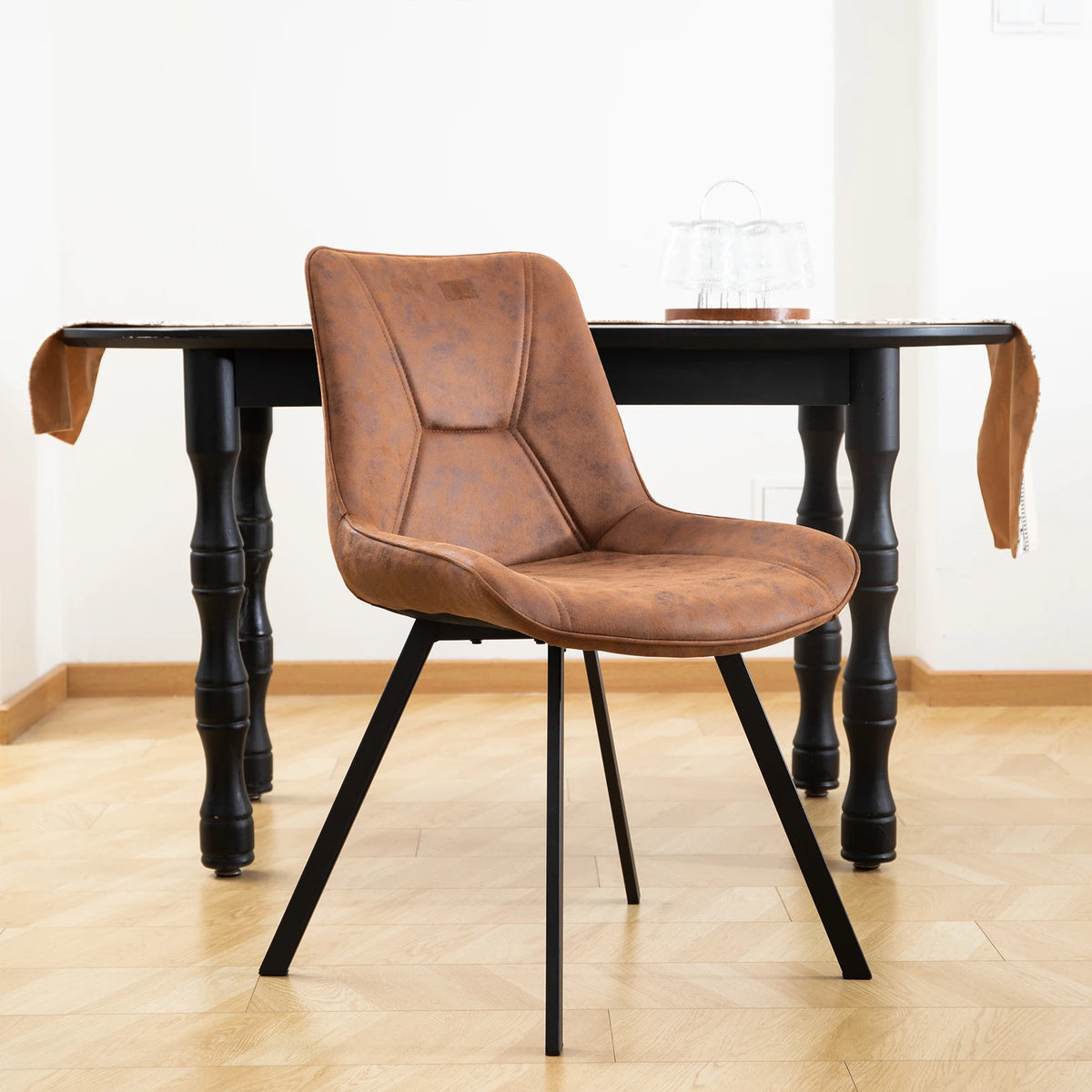 Set di 2 sedie da pranzo moderne in ecopelle con gambe in metallo marrone, per ufficio/soggiorno, 75 × 45 × 57 cm