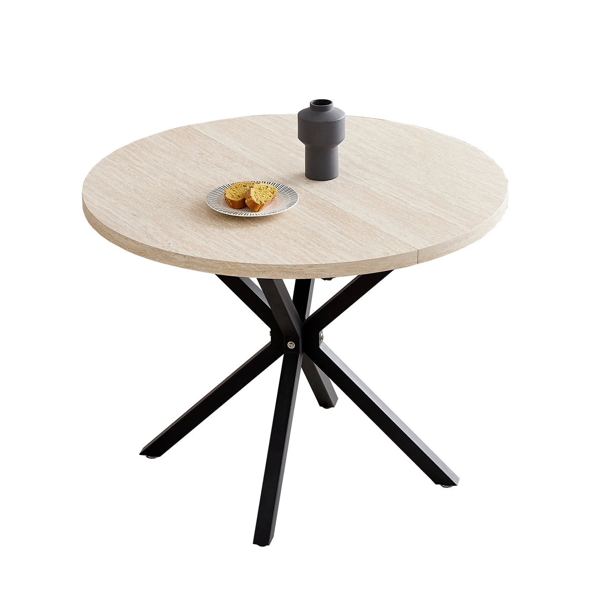 Tavolo da pranzo rotondo in stile nordico EGOONM, 100 cm, piano in MDF, gambe in metallo nero, ideale per sala da pranzo, cucina e arredamento della casa.