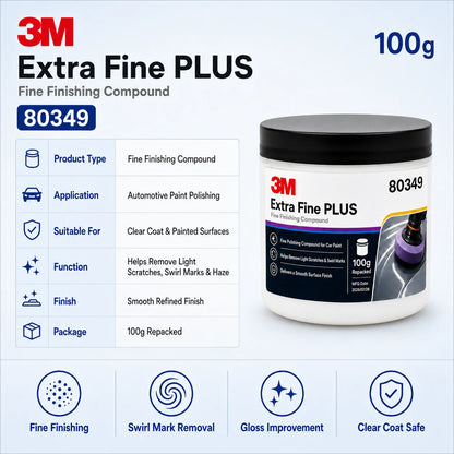 Composto Lucidante Professionale 3M 80349 Extra Fine Plus per Vernice Auto, Rimozione Graffi Sottili, Dettagliatura Finitura Trasparente, 100g Riconfezionato