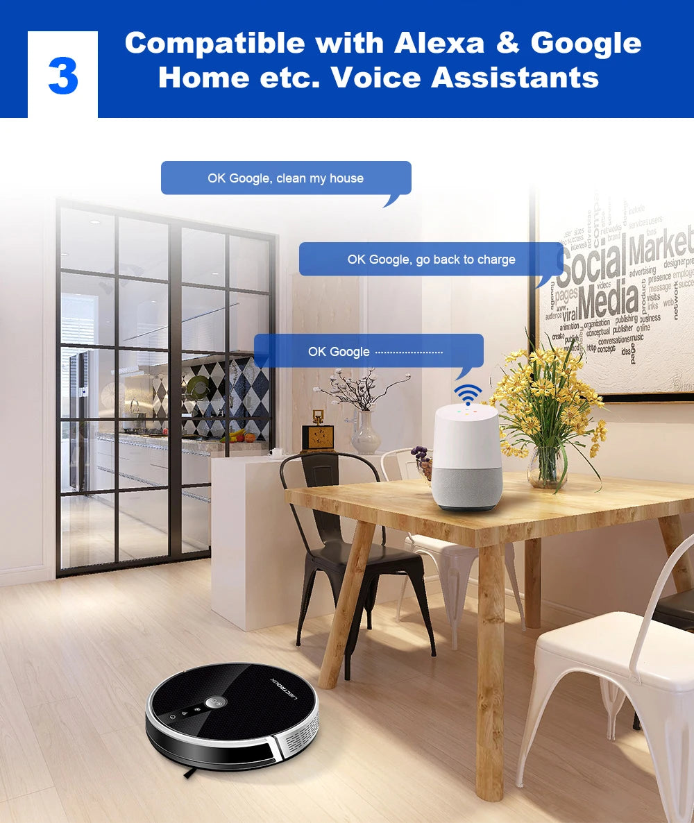 LIECTROUX C30B Robot Aspirapolvere con Navigazione AI, Partizione Intelligente, App WiFi, Aspirazione 6000Pa, Lavaggio a Secco e Umido, Disinfezione