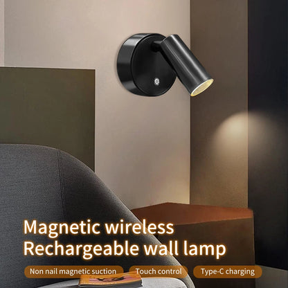 Faretto LED ricaricabile USB Lampada da parete magnetica senza fili Sensore tattile Dimmerabile Faretto per camera da letto per porta dell'armadio a 3 colori