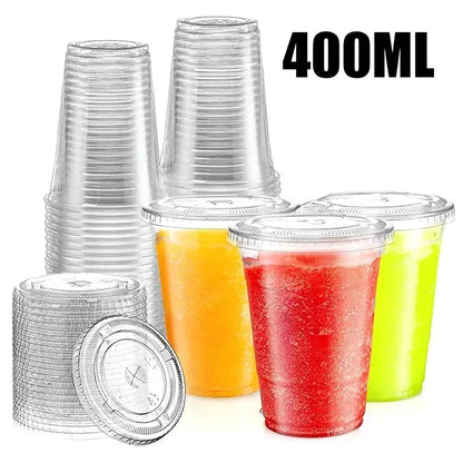 100 Bicchieri in Plastica Trasparente con Coperchi da 350ml, Contenitori Monouso per Bevande Fredde, Bubble Tea, Caffè Ghiacciato, Succhi, Frullati, Forniture per Feste