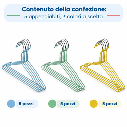 Set appendiabiti in metallo rivestito in vinile, larghezza 40 cm, antiscivolo, salvaspazio, grucce per vestiti, camicie, giacche, organizer per guardaroba, disponibili in 3 colori