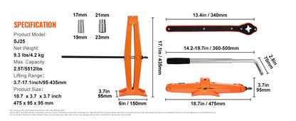SucceBuy Scissor Jack 2.5 Ton Scissor Car Jack 3.7 "-17.1" Gamma di sollevamento Scissor Lift Jack Portatile Pneumatico per Auto Camion SUV