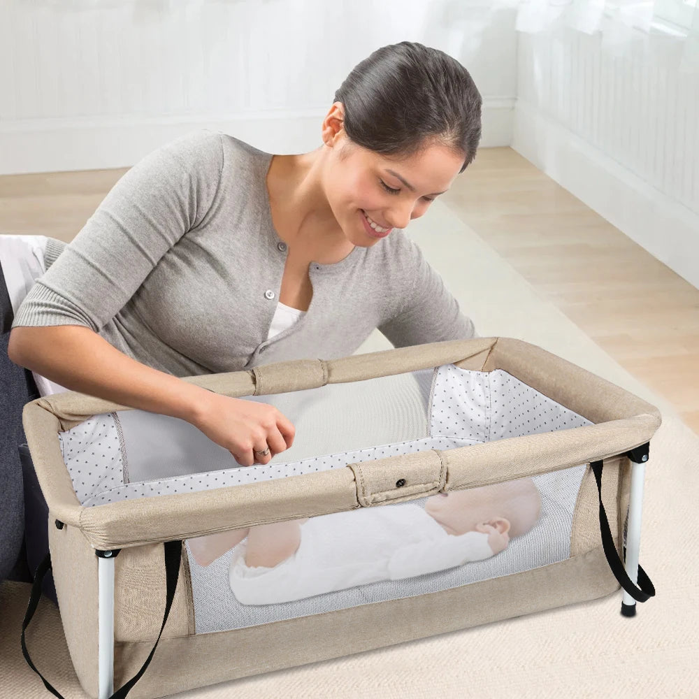 Culla da viaggio pieghevole, ideale per il sonno coniugale, per bambini, portatile, con recinto, adatta a neonati e bambini fino a 35 kg, con lati ventilati, rimovibile e lavabile, resistente all'usura, dimensioni 90*70*50 cm