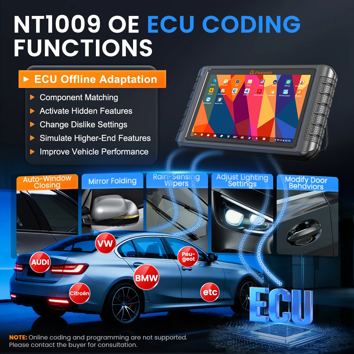 FOXWELL NT1009 Scanner Professionale OBD2, Strumento di Scansione Bidirezionale, Scanner Diagnostico per Tutti i Sistemi, Codifica ECU, CAN FD, FCA AutoAuth, Test Attivi, Mappatura Topologica, 35+ Servizi di Reset, Strumento