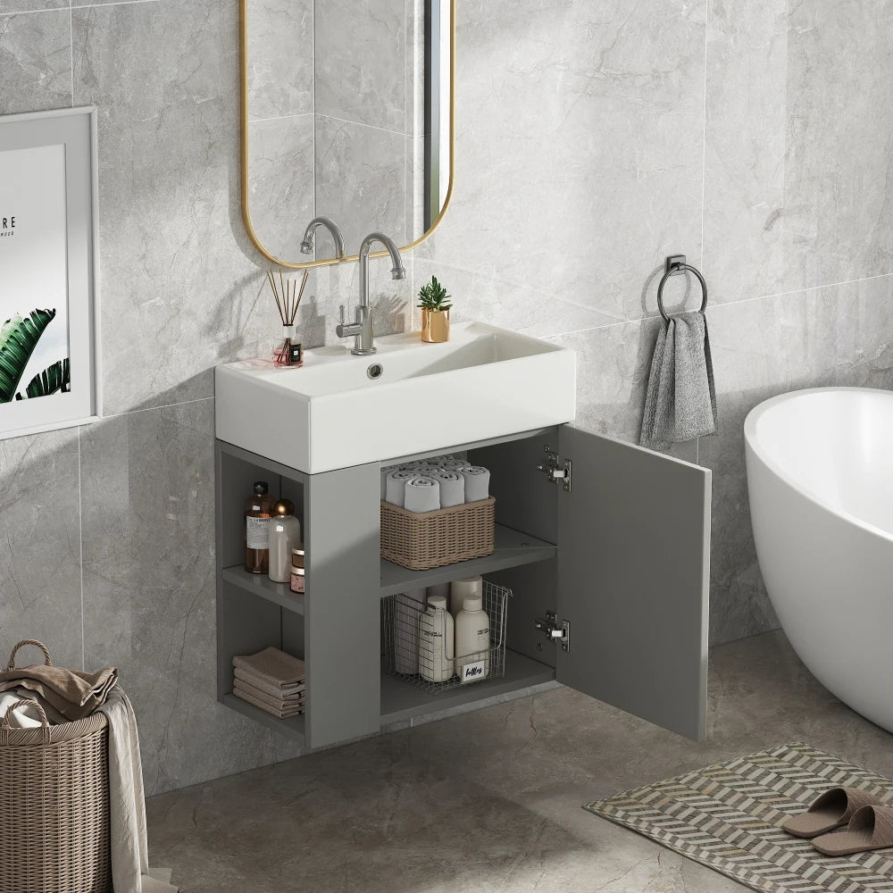 Mobile bagno sospeso con lavabo 55 × 31 × 66,5 cm e vani laterali