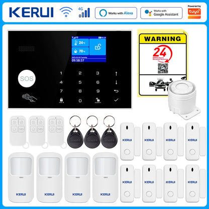 Sistema di Allarme KERUI WIFI GSM con Supporto per 3 Zone Cablate, Allarme Domestico Antifurto Compatibile con Tuya Smart, Sensore PIR 433MHz per Protezione di Sicurezza