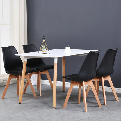 Un set di 6 sedie da pranzo medievali nordiche Sedile imbottito in PU Gambe in legno di faggio Sedie da scrivania per sala da pranzo Camera da letto Balcone Ristorante