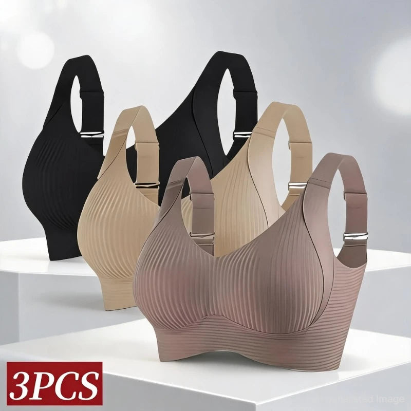 Set da 3 pezzi: reggiseno push-up da donna, senza ferretto, con effetto lifting, intimo senza cuciture, reggiseno a coste con scollo a V, taglie forti, lingerie sexy, taglie M-4XL, intimo 2028.