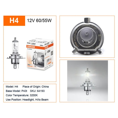 OSRAM H1 H4 H7 12V Faro alogeno per auto Linea originale Pezzi di ricambio 3200K Bianco caldo Lampada autentica Lampadina automatica Made In China 1X