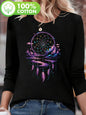 T-shirt girocollo stampata con motivo Torre Eiffel Parigi a maniche lunghe comoda moda primavera e autunno 100% cotone da donna