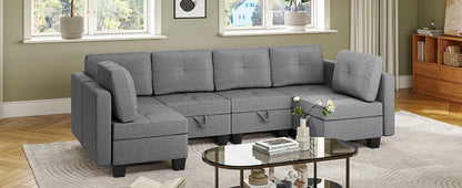 Divano componibile con spazio contenitore, chaise longue trasformabile per soggiorno e camera da letto