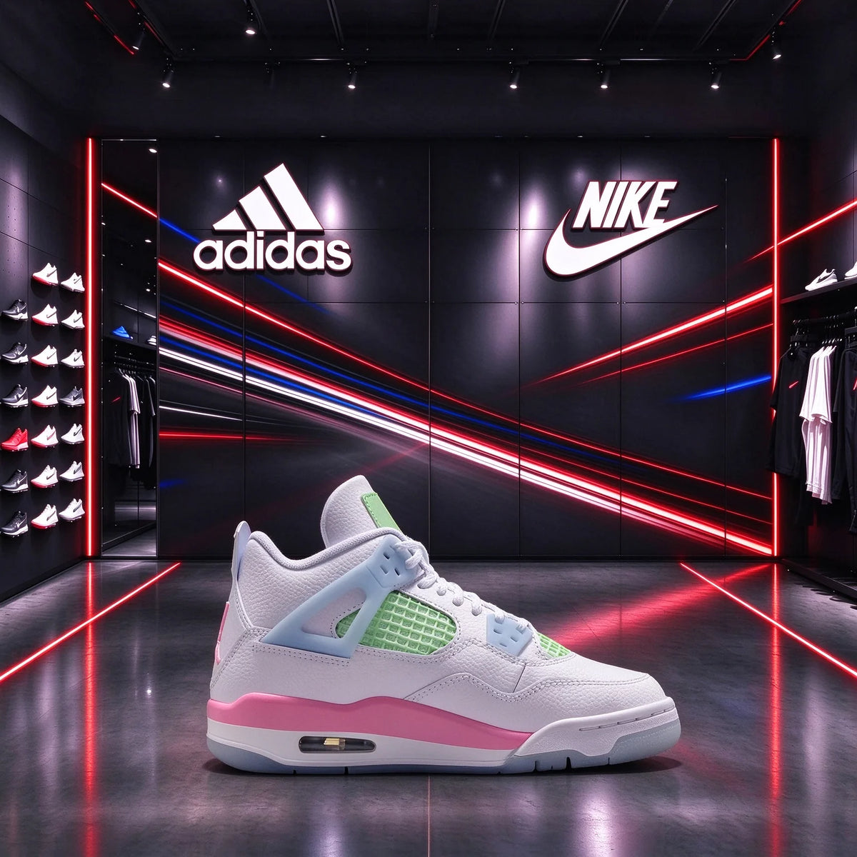 Scarpe da basket Nike White Color-Blocked Macaron, modello medio, in colori pastello rosa, blu e verde, ideali per il tempo libero, IB7068-100.