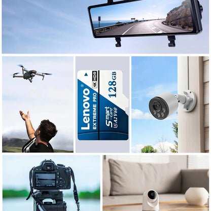Scheda di memoria Micro SD TF Lenovo da 512 GB o 1 TB, classe A2, ad alta capacità, per registrazioni 4K, compatibile con DJI Mavic Mini, GoPro e Insta360.