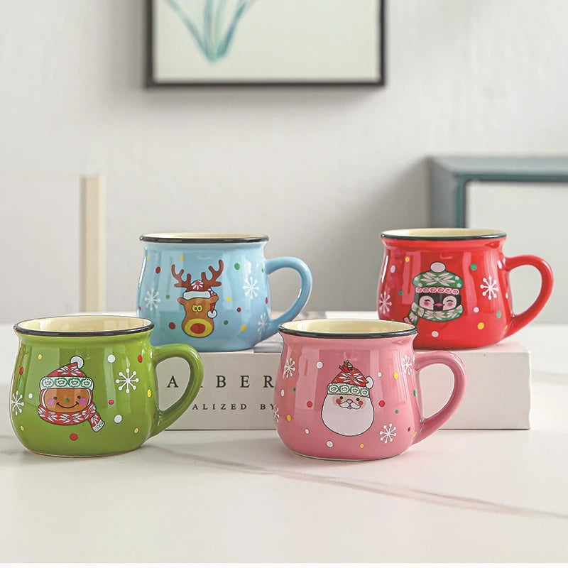 Nuovo 4/1PC Kawaii Natale Tazze Tazze di Ceramica Babbo Natale Alce Figurine Regalo Creativo Per Ufficio Casa Latte Caffè Tazza di Tè Coppie