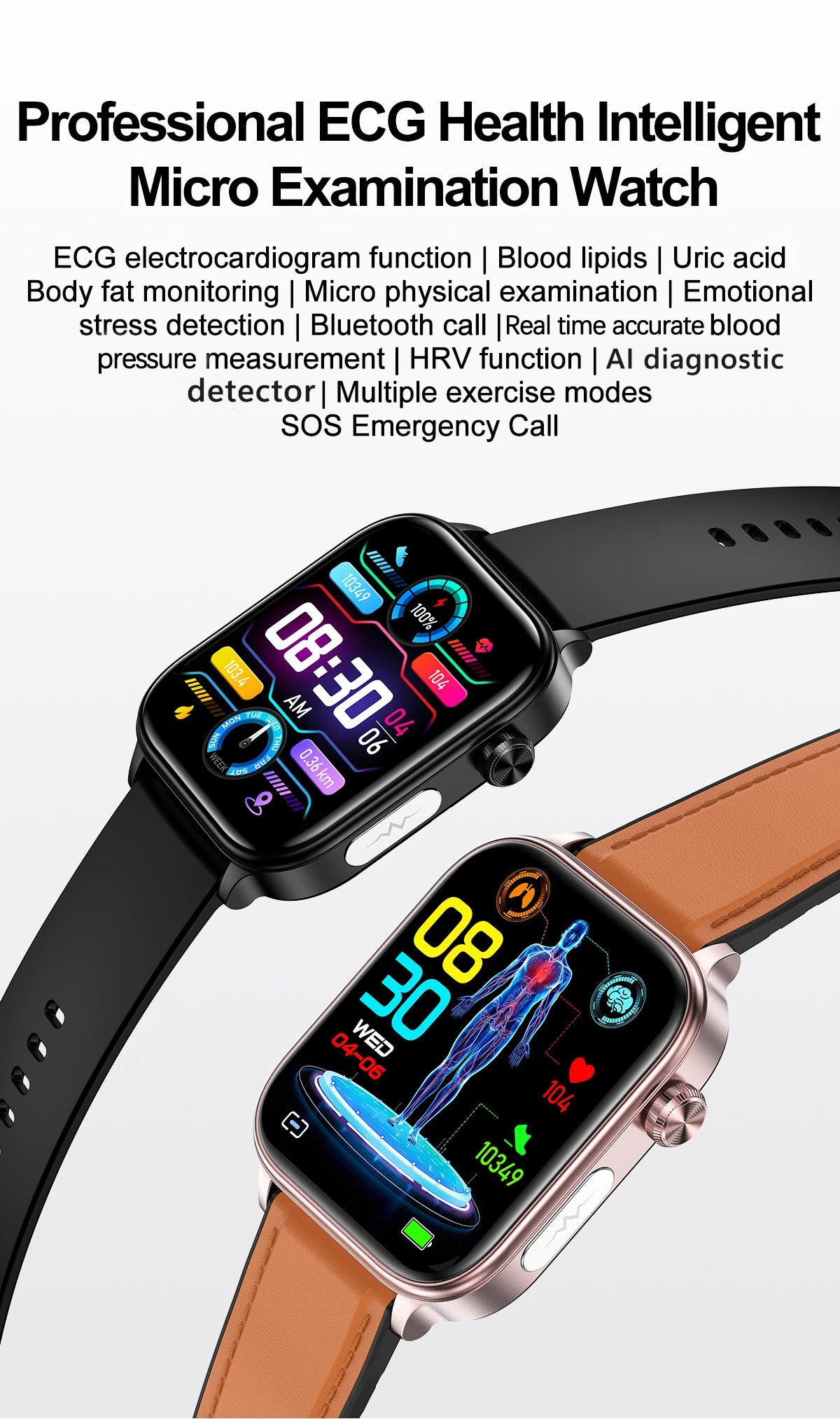2025 Nuovo AI Diagnosi Lipidi nel sangue Acido urico Test di composizione corporea Smart Watch per uomo ECG + PPG Chiamata Bluetooth Salute Smartwatch