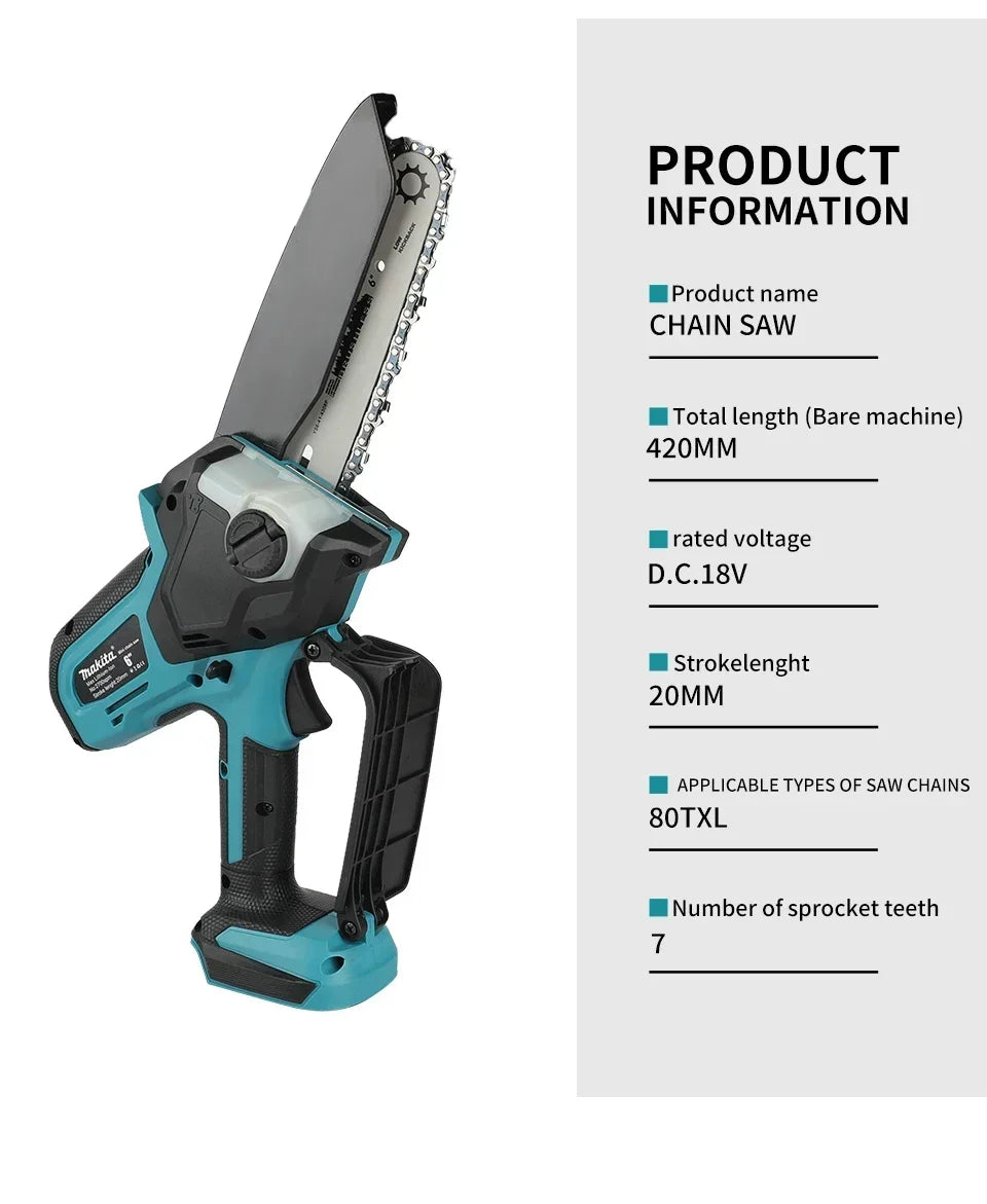 Motosega a Batteria Makita per Lavorazione del Legno, Piccola Sega Elettrica Portatile da 18V con Lama da 6 Pollici, Mini Motosega Portatile