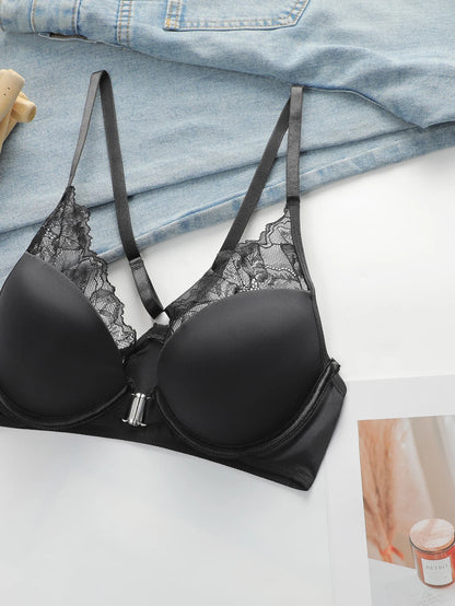 Dutton frontale nero da donna, bella schiena con anello in acciaio, reggiseno sexy, intimo perizoma, set di biancheria intima J2509