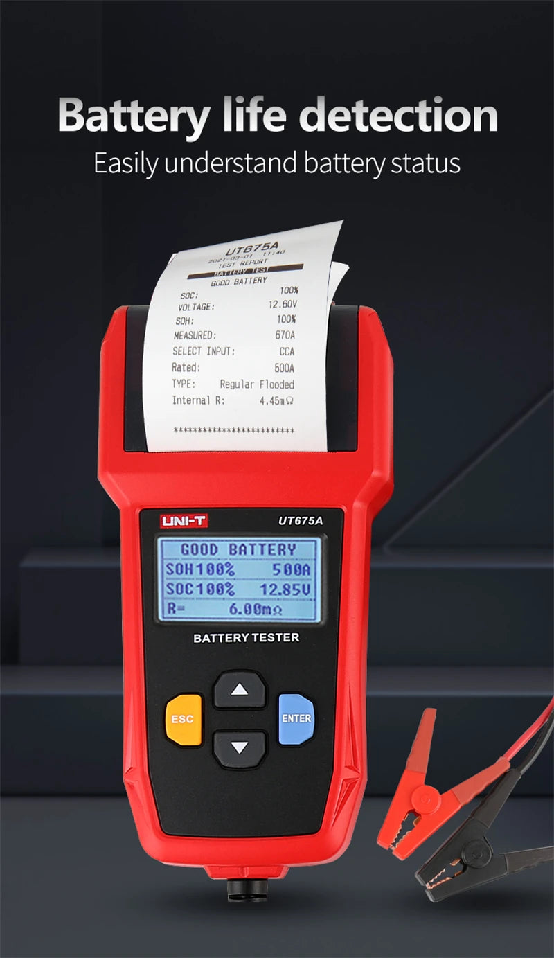 UNI-T UT673A UT675A Tester per batteria automobilistica controllore digitale con stampante Tester di carico per batteria per auto professionale 12V 24V