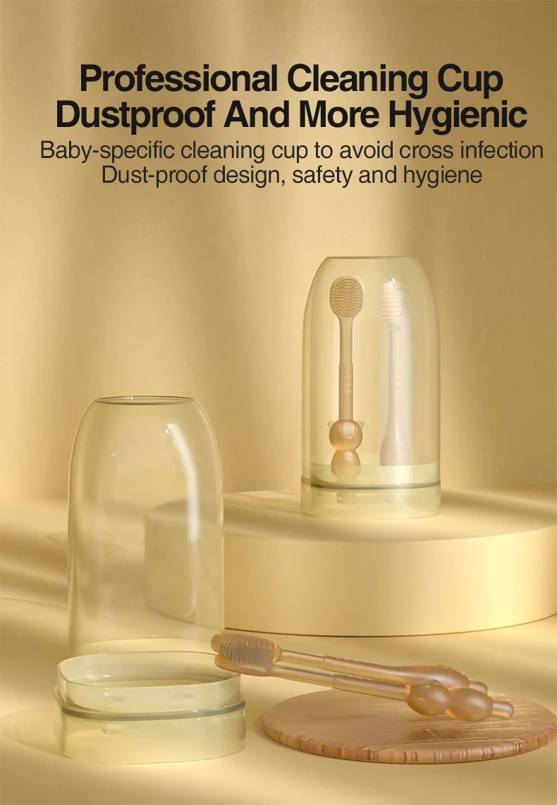 MAMIJOY Spazzolino da denti per bambini Spazzolino da lingua in silicone 3 in 1 Spazzolino da denti per addestramento per igiene orale per neonati con coperchio BPA gratuito BY11